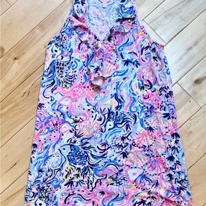 Lilly Pulitzer Ruffle Sleeveless Dress – Pink Blue Print – Size M